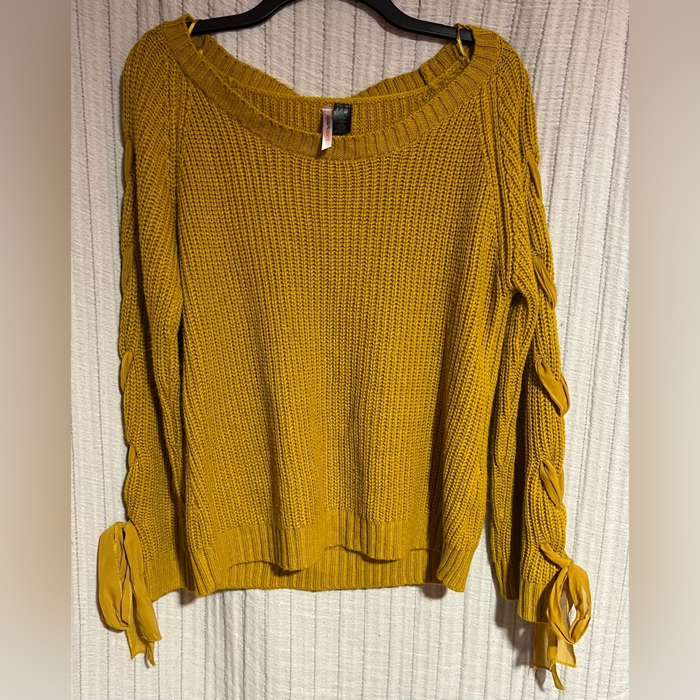 Love By Design Mustard Sweater with Braided Sleeves
